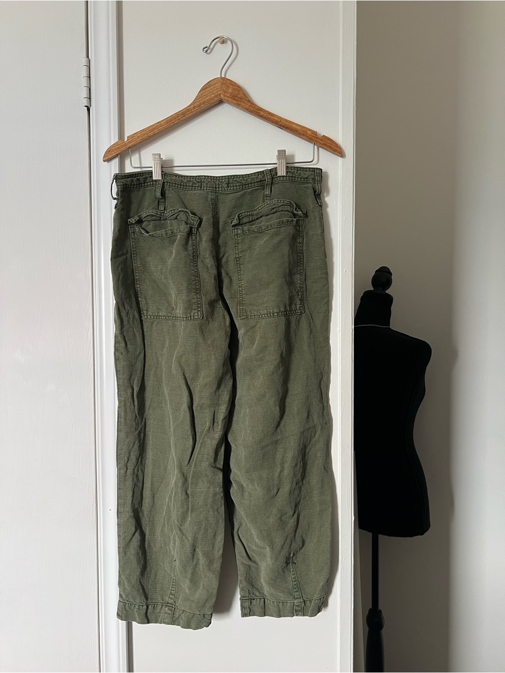 Anthropologie Linen Blend Utility Cargo Pants Olive Green Size 29 - Picture 4 of 6